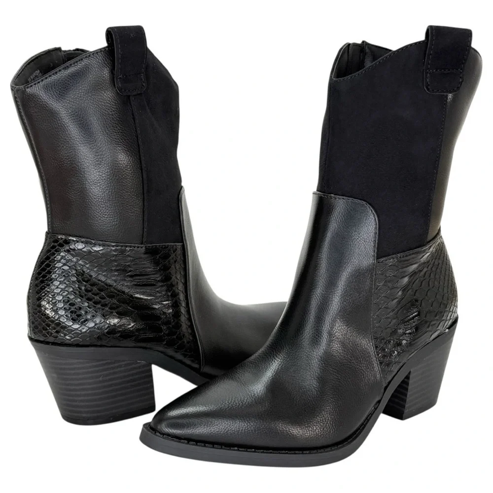 Sun + Stone Biancaa Black Faux Leather Western Womens Ankle Boots Size 6M - Picture 11 of 13